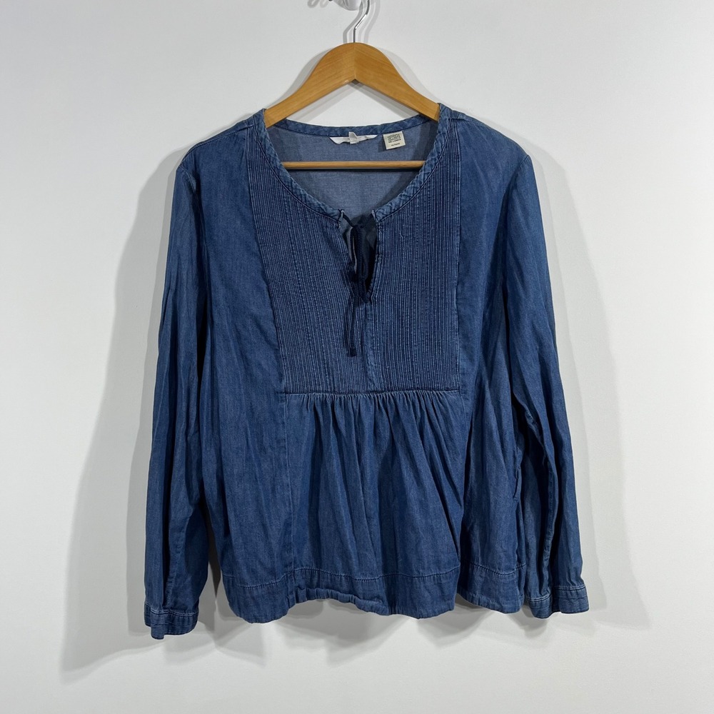 Levis Western Boho Chambray Denim Pintuck Festival Retro Peasant Top Womens XL